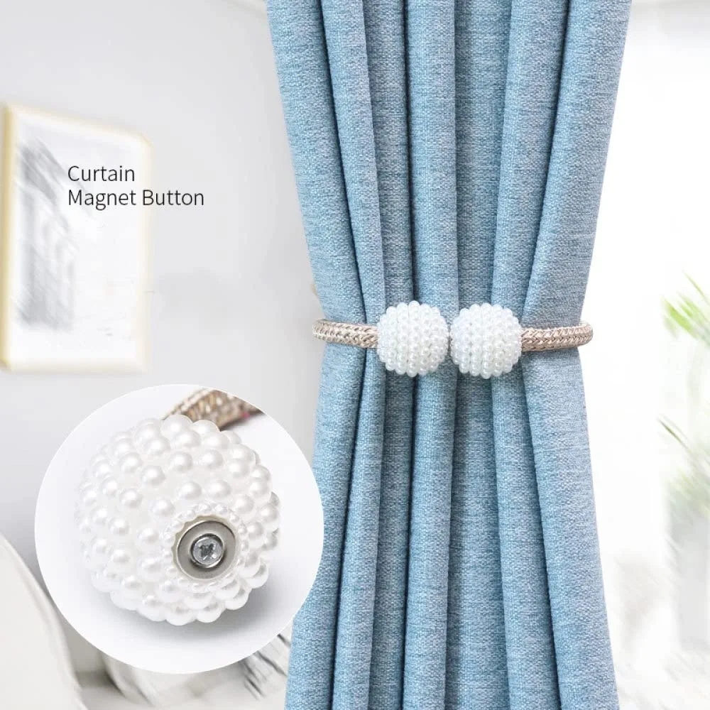 New 2 Elegant White Pearl Curtain Magnet Button Holder TEAL Ropes